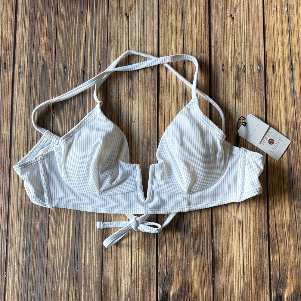 NWT Shade & Shore White Ribbed Bikini Top 34B S